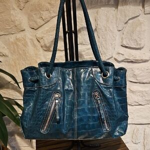 Elegant Elle Teal Crocodile-Embossed Shoulder Bag